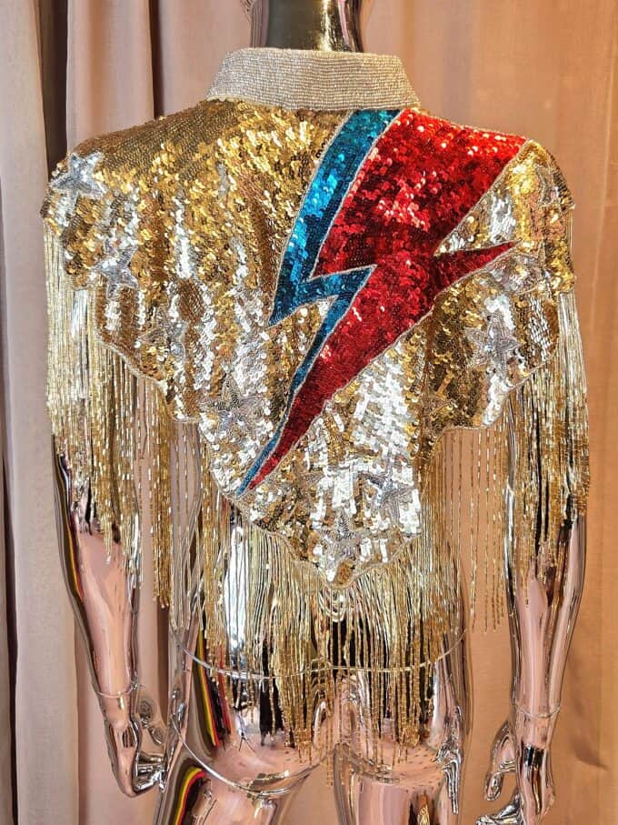 Perlekappe - Rødt og blåt Bowie lyn