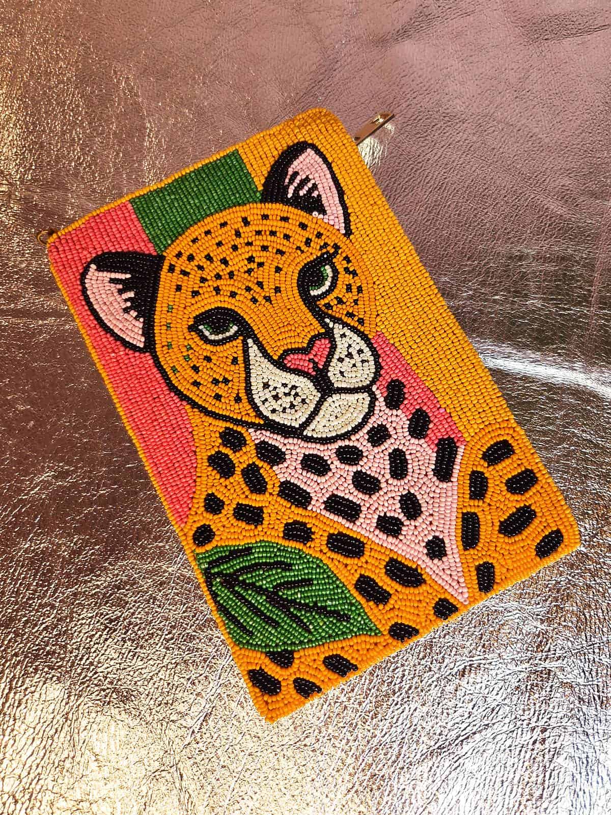 lille perletaske med leopard på - uden rem
