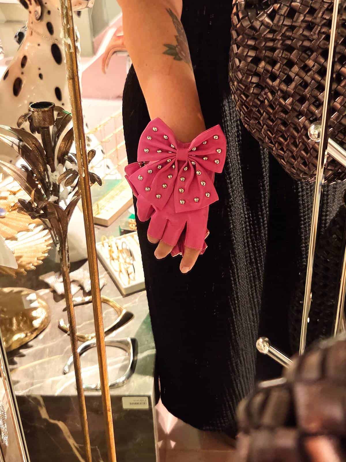 Handsker med sløjfe lyserøde fingerløse