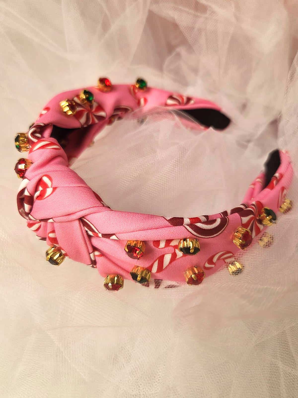 hårbøjle håndlavet lyserød med candy canes - liggende