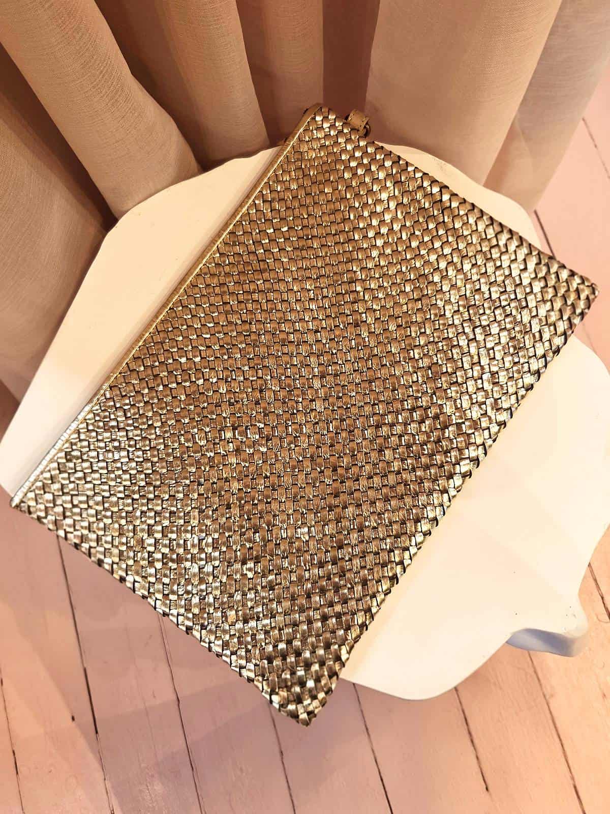 lablab flettet lædertaske guld stor