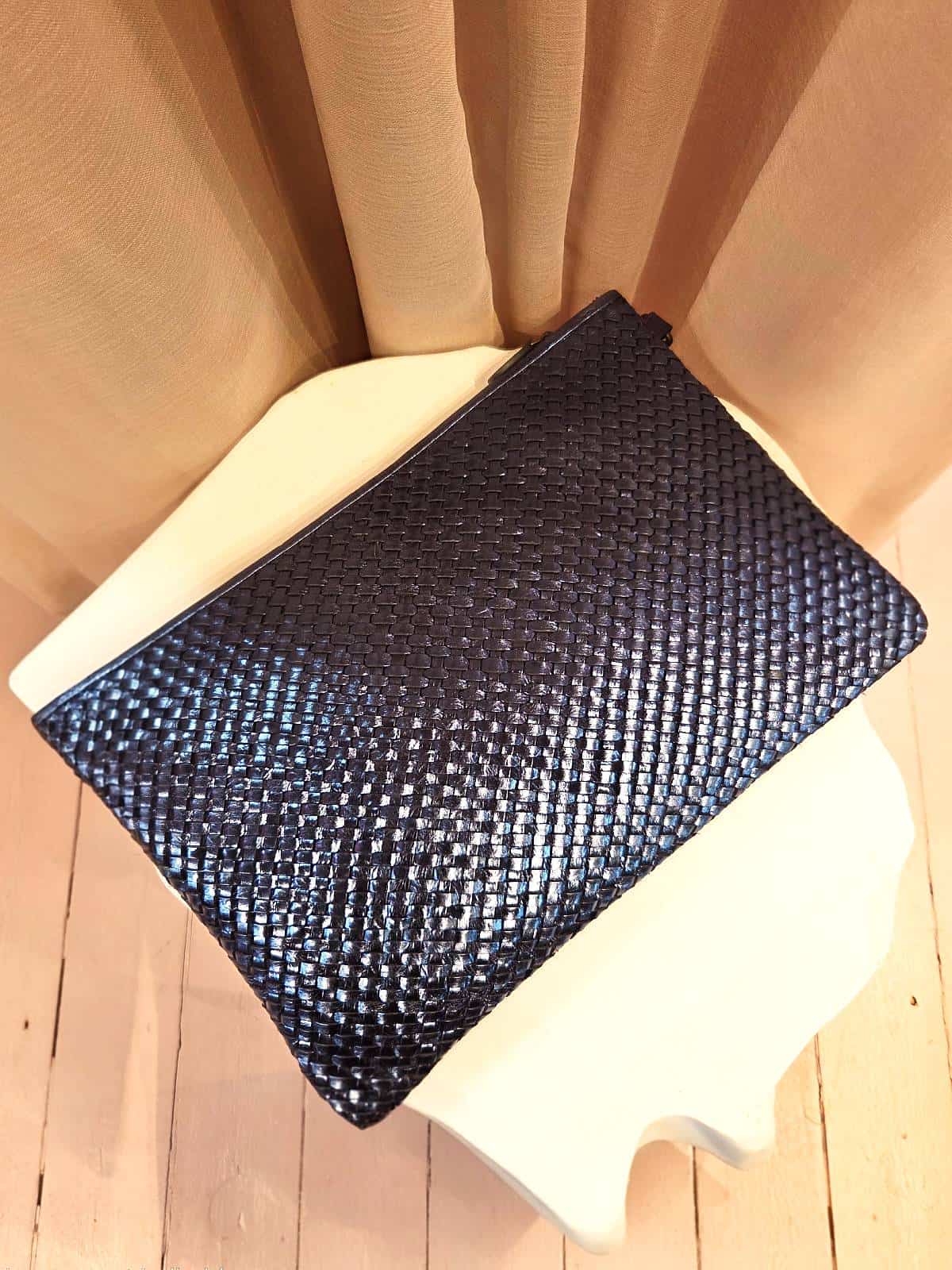 lablab flettet lædertaske skyblue stor