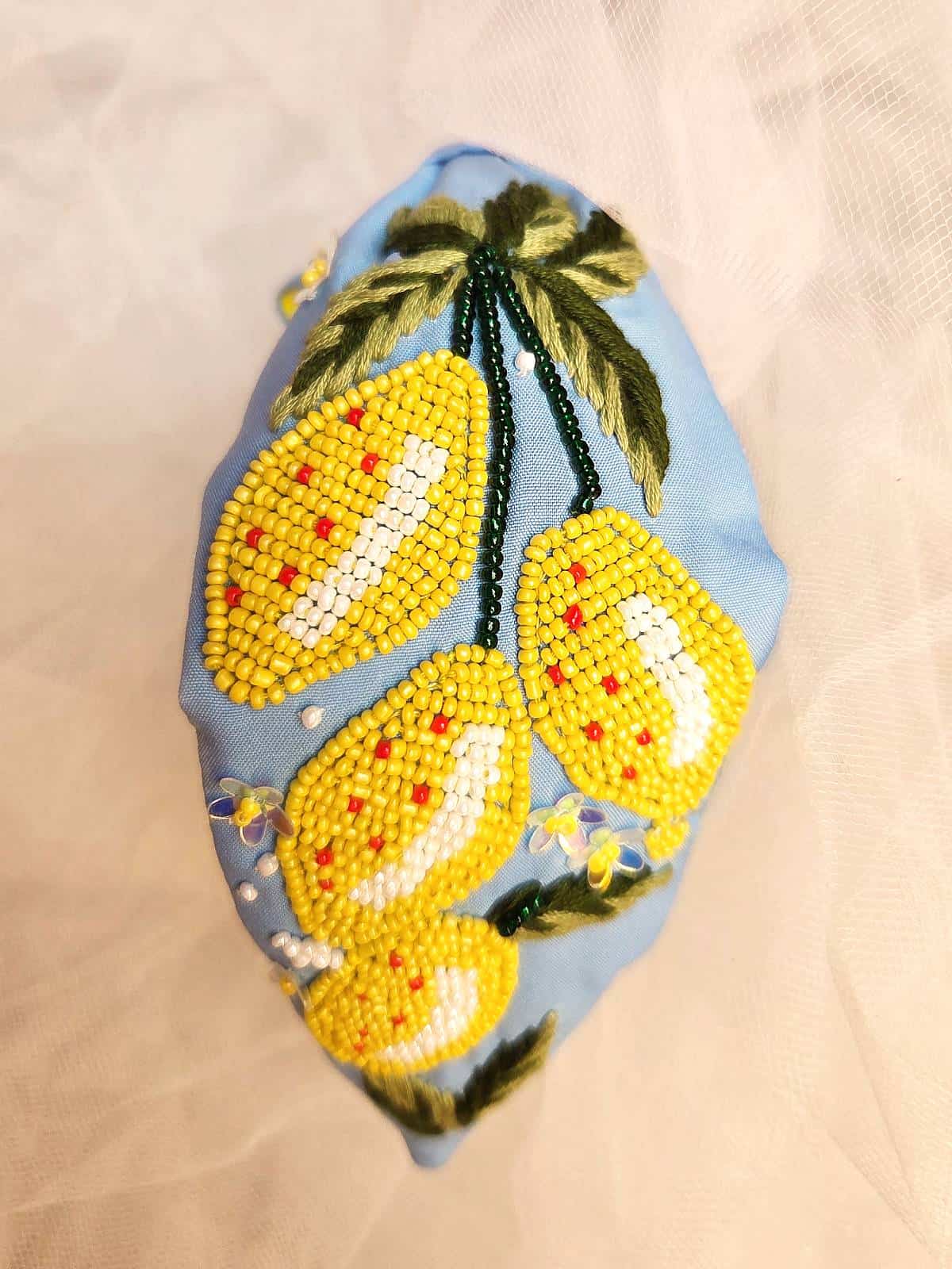 Hårbøjle håndlavet lyseblå med citroner