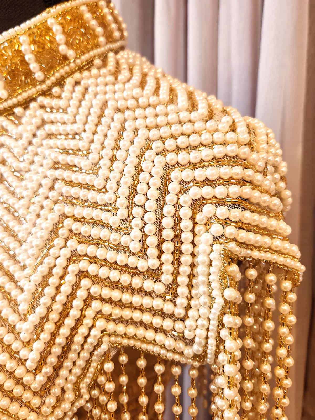 perlekappe håndlavet hvid guld zigzag - detaljer