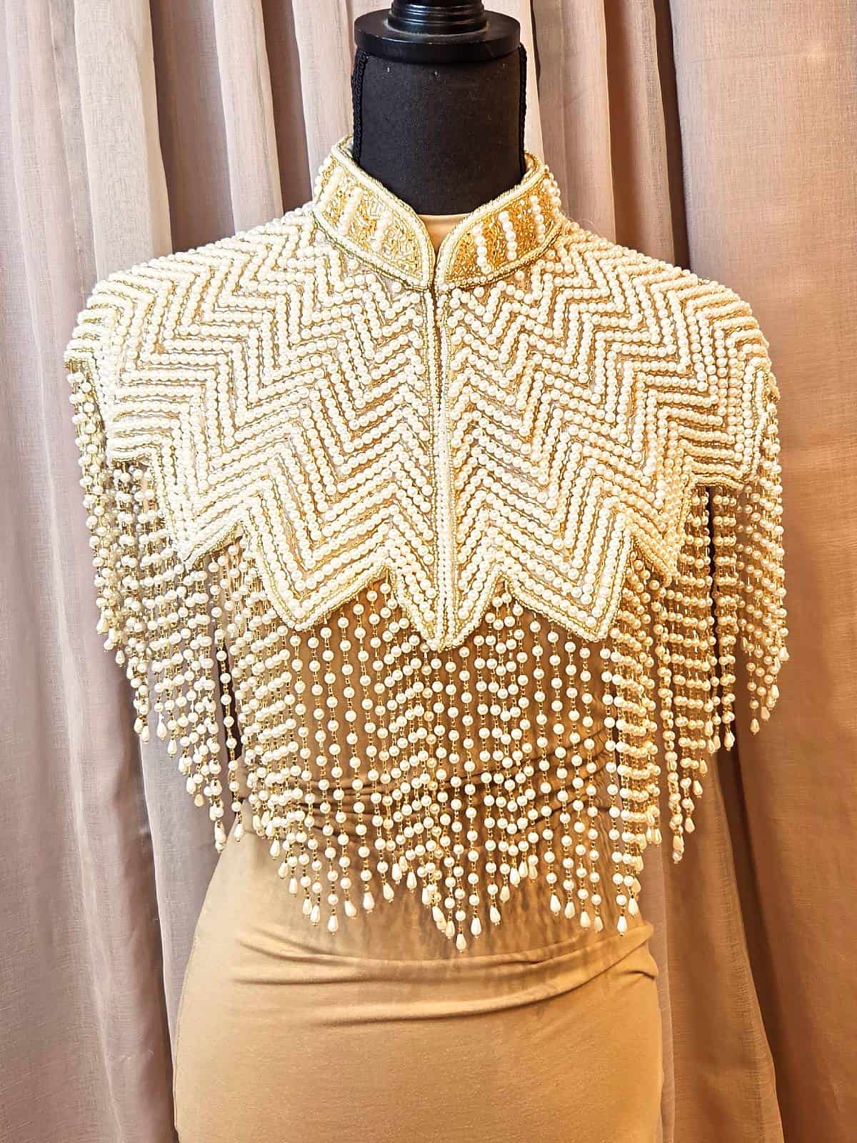 perlekappe håndlavet hvid guld zigzag - forfra