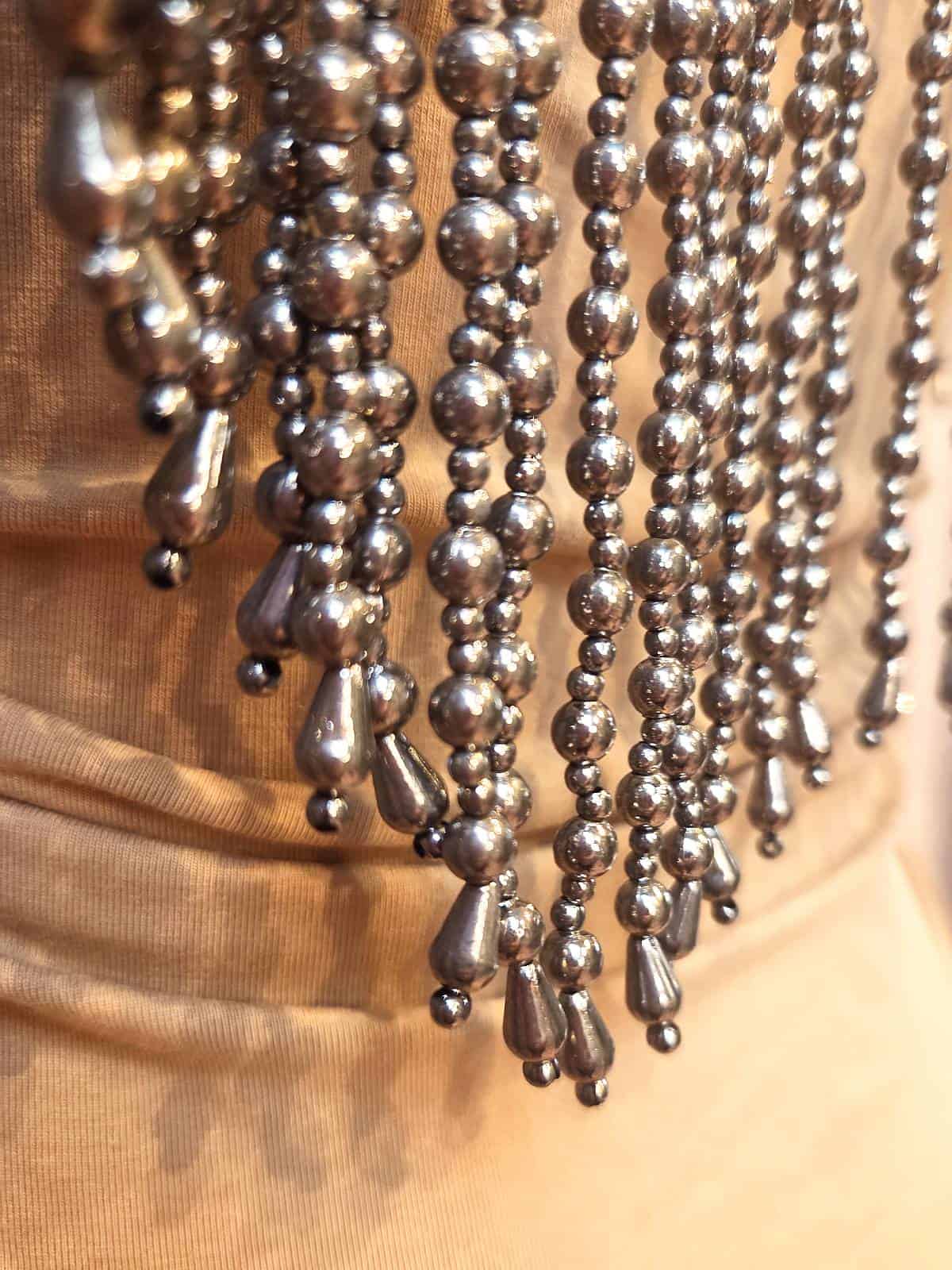 perlekappe håndlavet sølv og aqua - detaljer