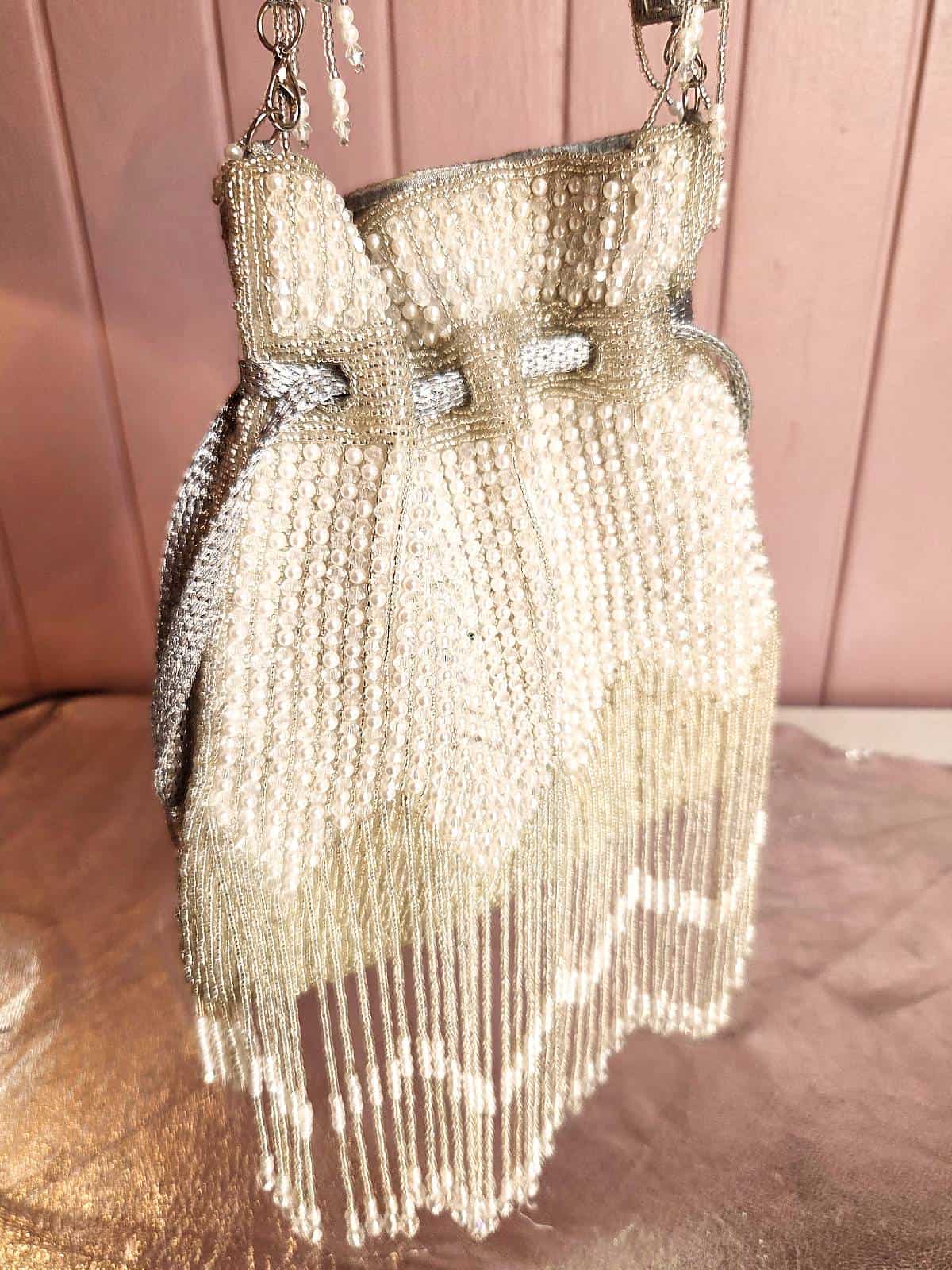 taske håndlavet perletaske hvid - hængende