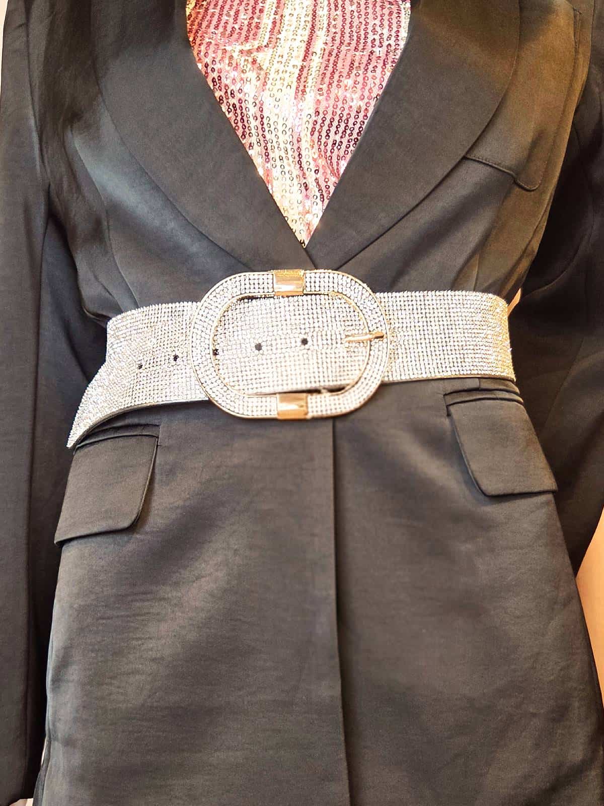 similibælte bredt sølvfarvet på gine