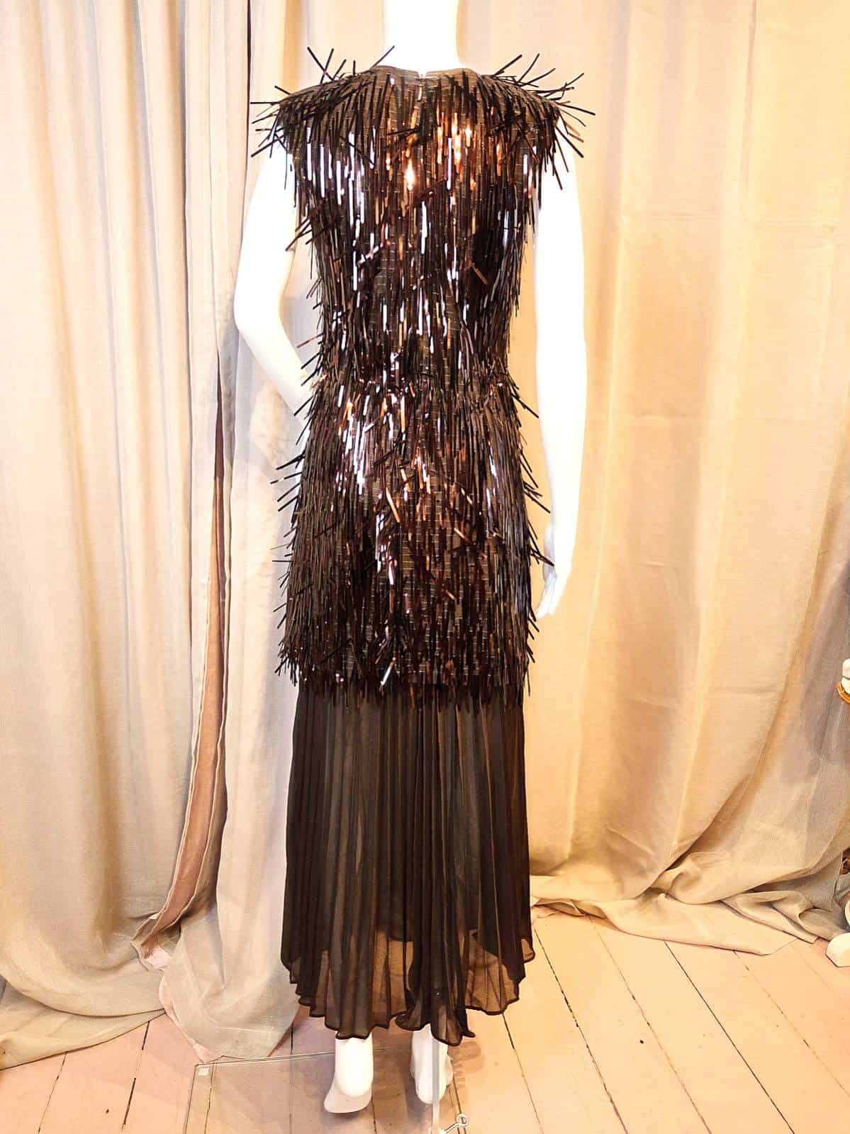 Fringe-Pailet Kjole Mokka -ryg