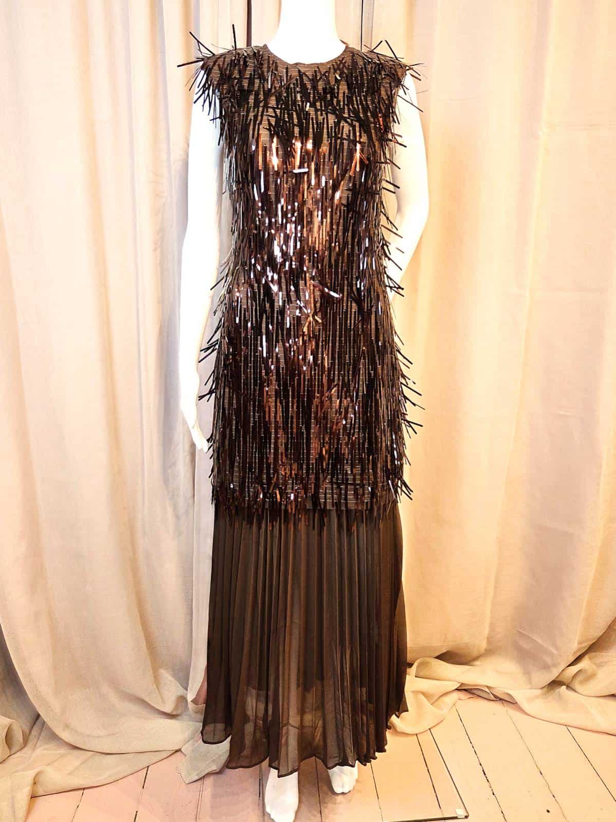 Fringe-Pailet Kjole Mokka