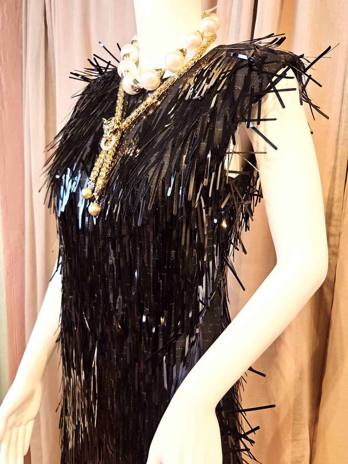 Fringe-Pailet Kjole Sort - detaljer