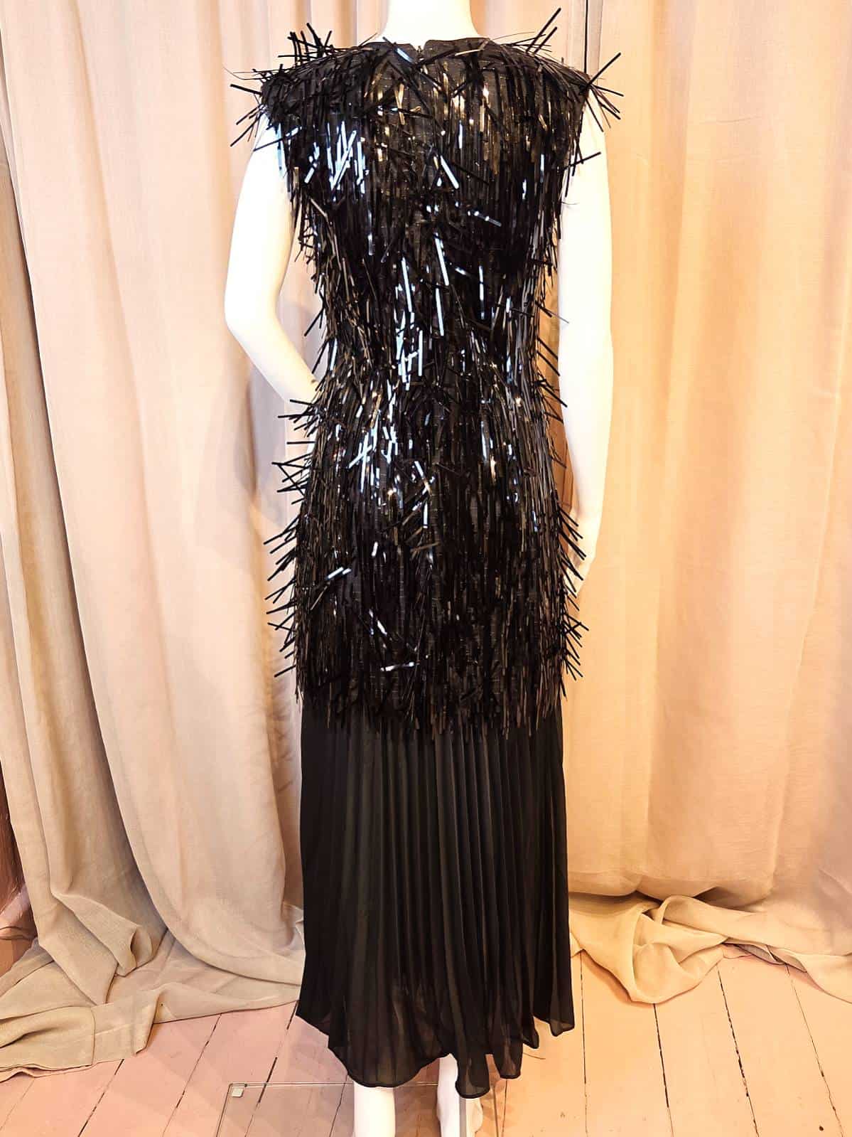 Fringe-Pailet Kjole Sort - ryg