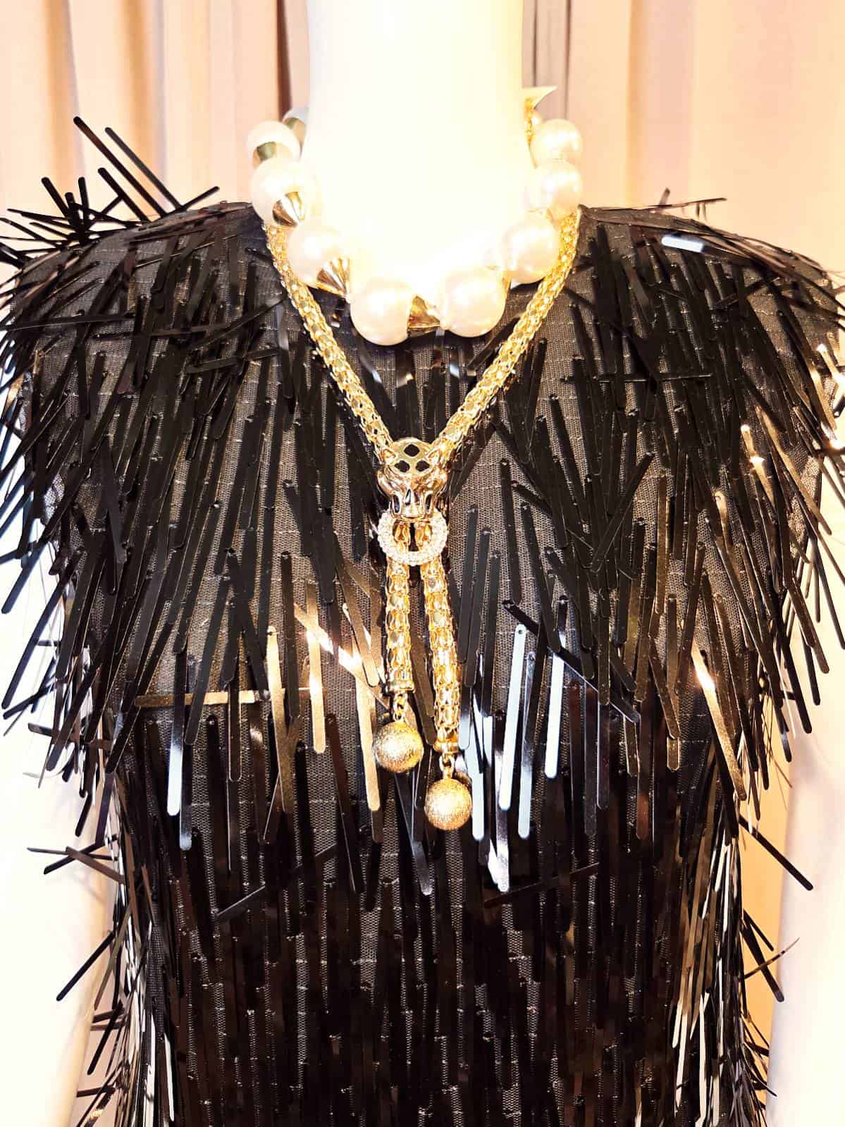 Fringe-Pailet Kjole Sort - stylet