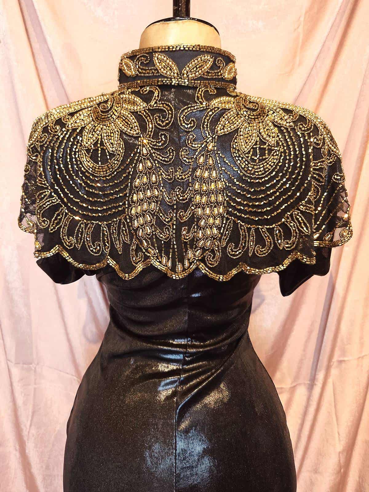 perlekappe guld og sort uden frynser