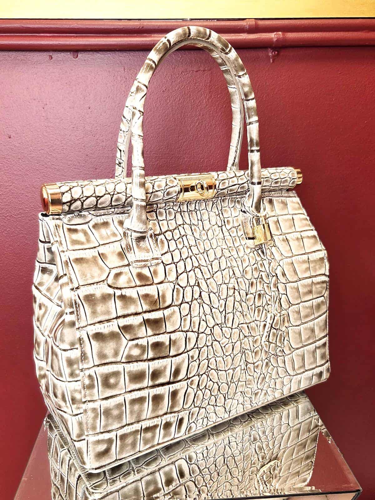 Taske croc stor beige