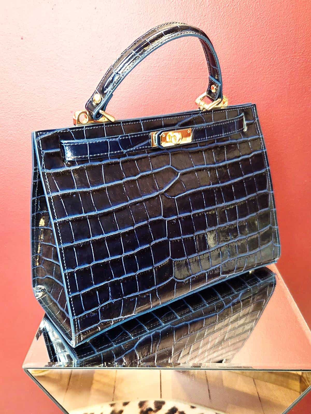 lædertaske croco blå