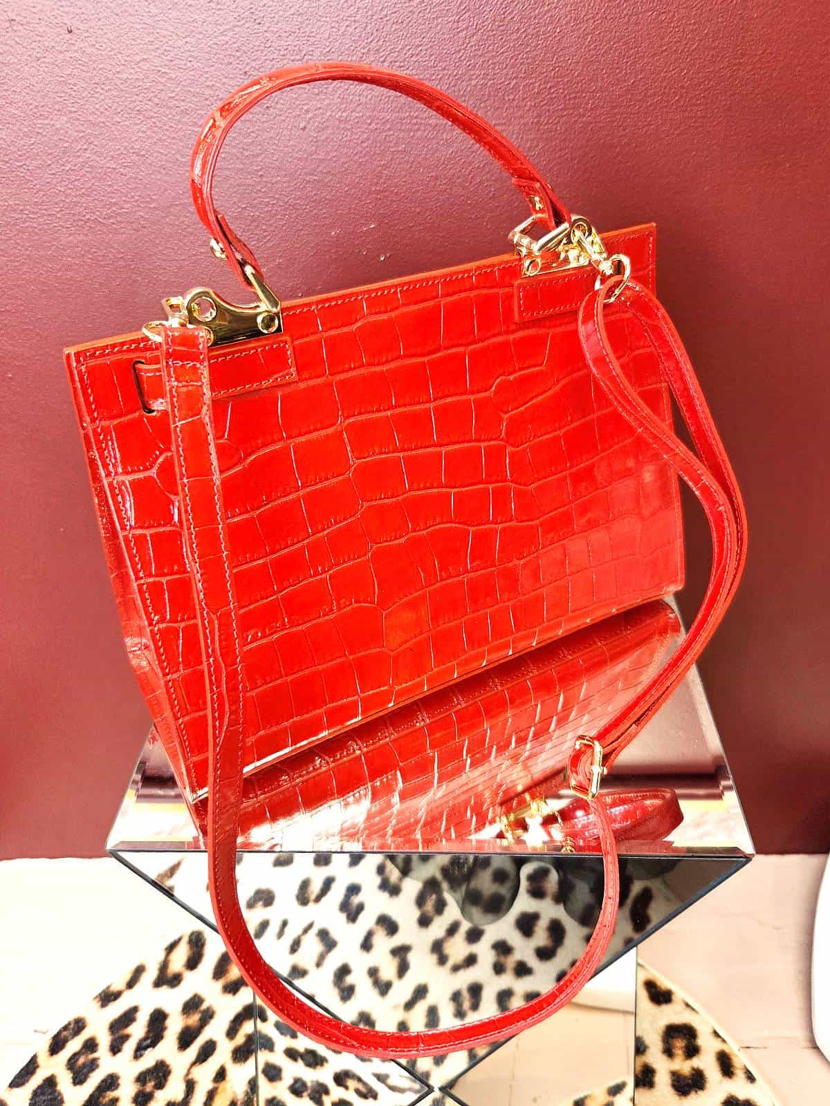 lædertaske croco rød rem
