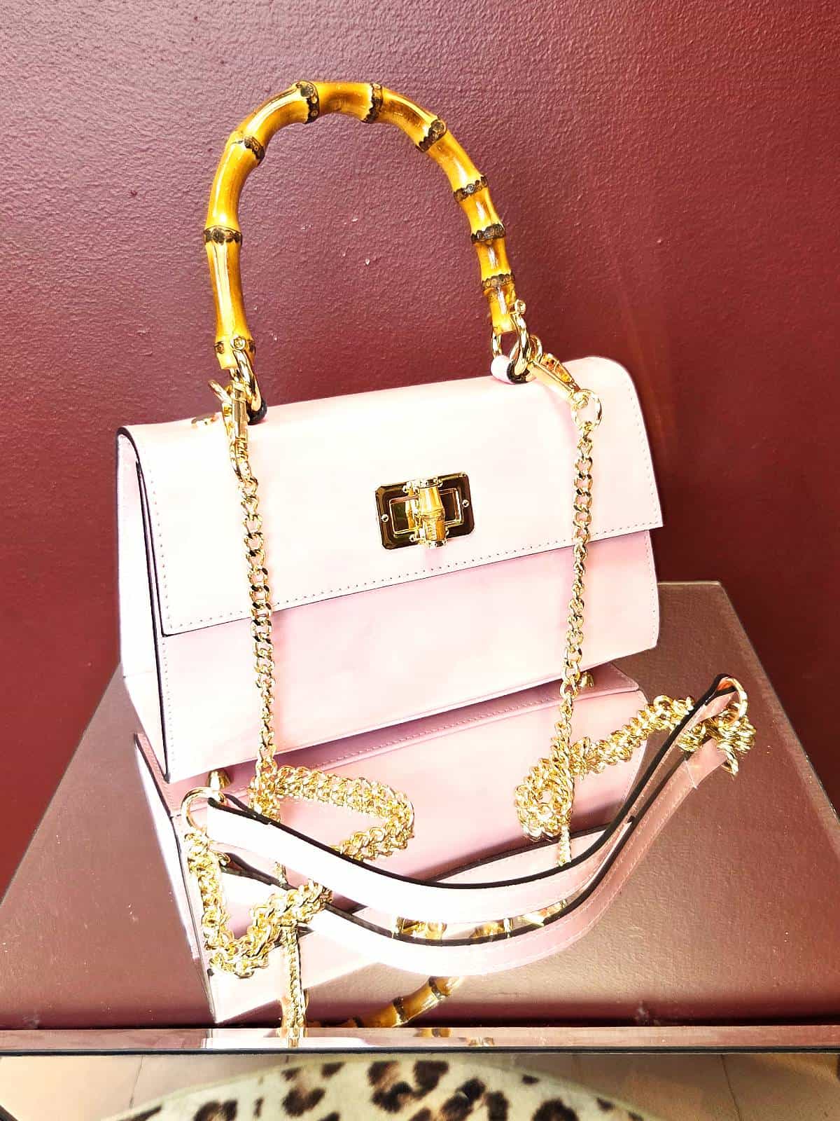 taske bambushank lyserød med hank