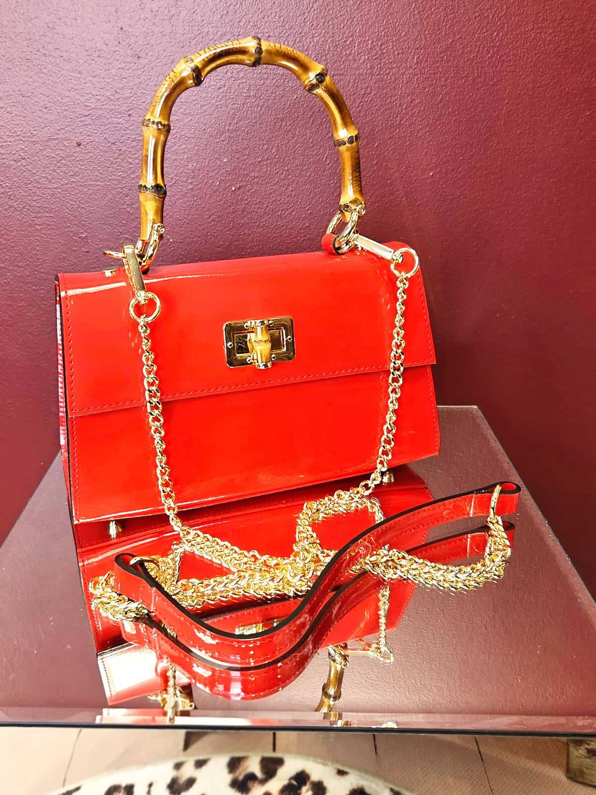 taske bambushank rød med rem