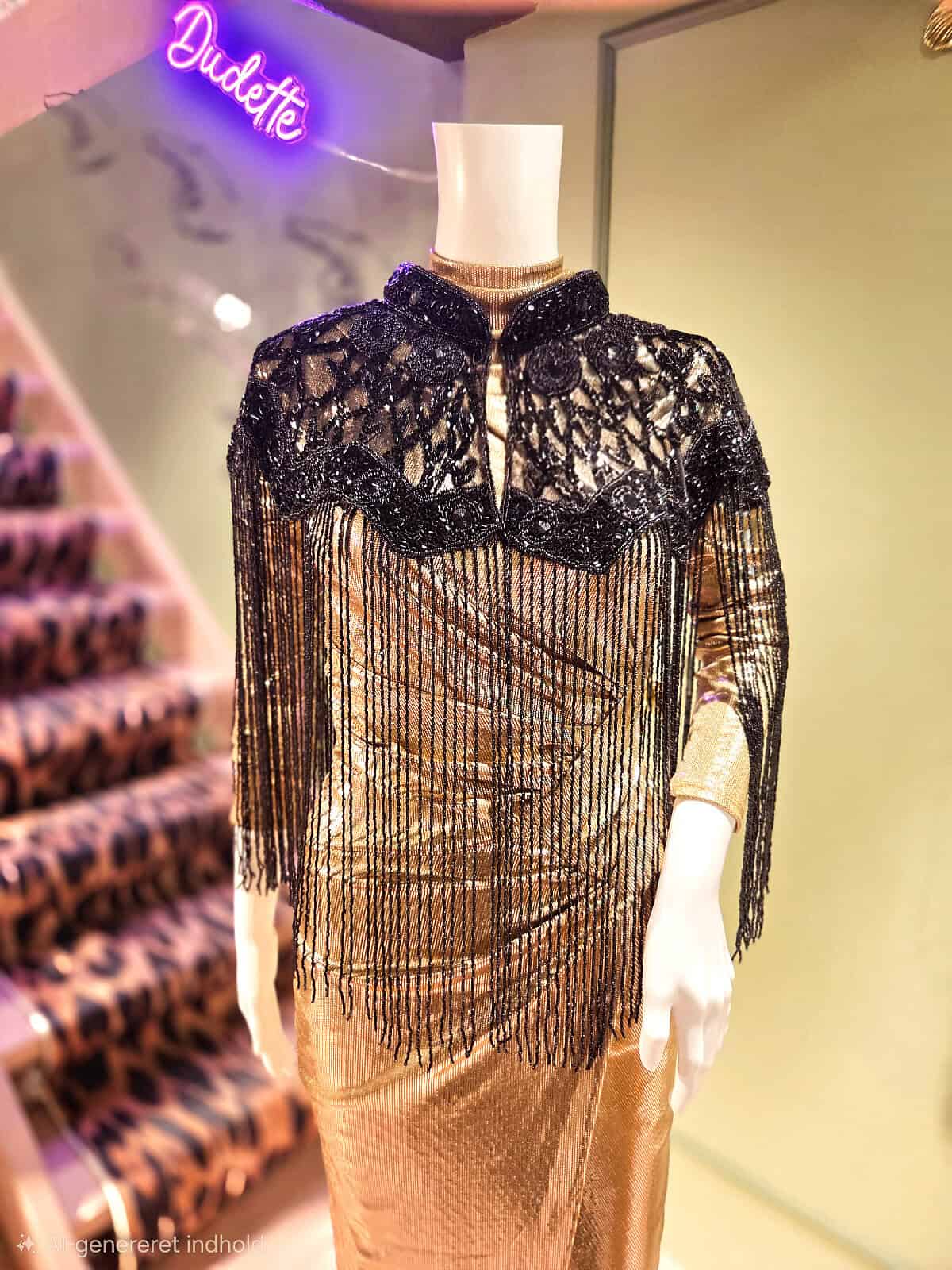 Elegant sort perlekappe med frynser og blonder til festlige anledninger.