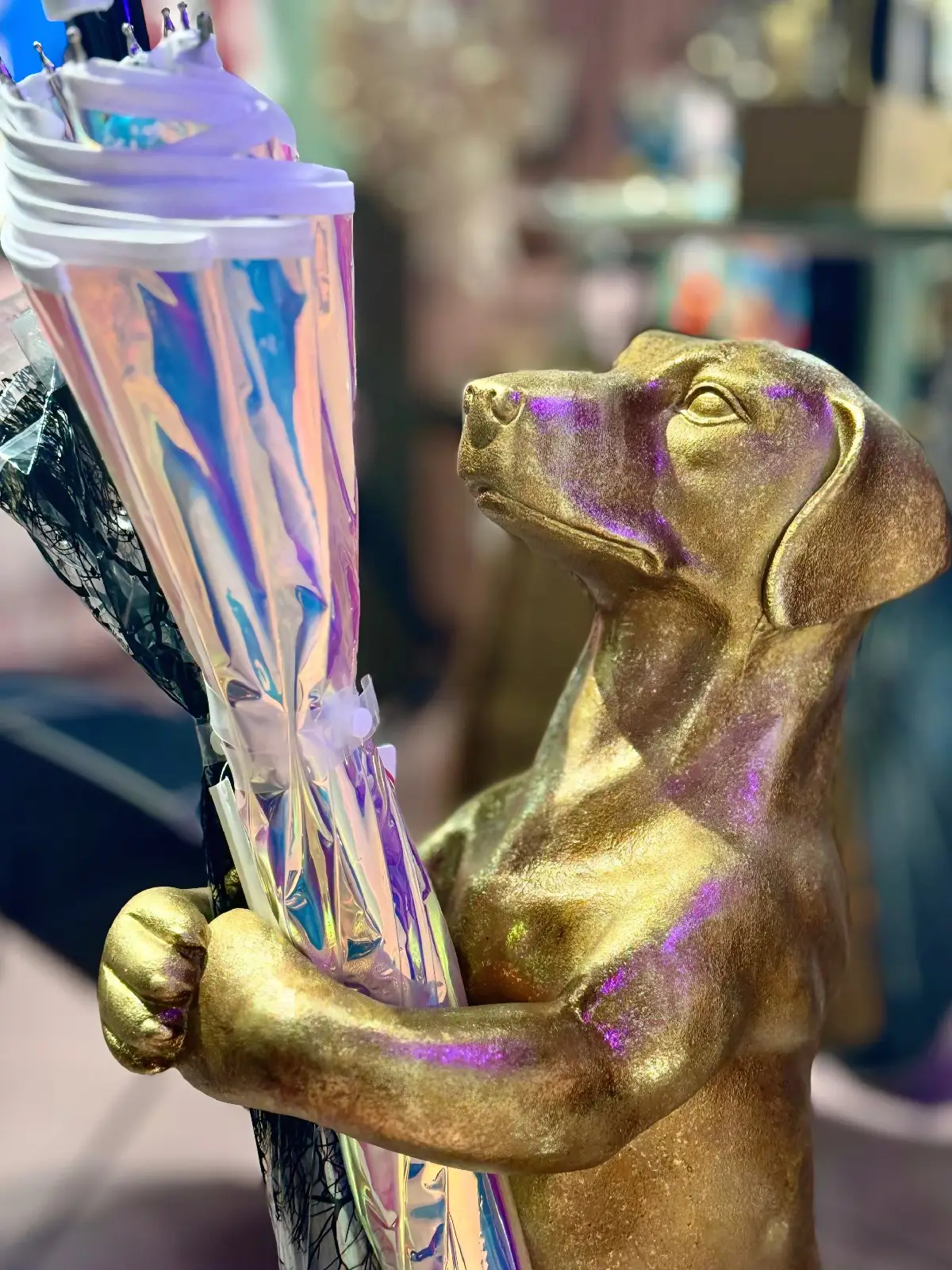 Paraply stativ hund guld - detaljer