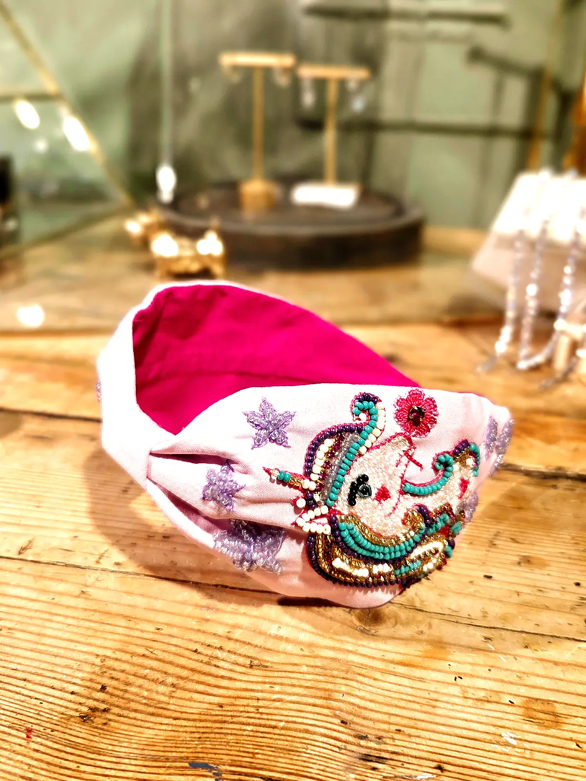 håndlavet hårbøjle med enhjørning - inderside