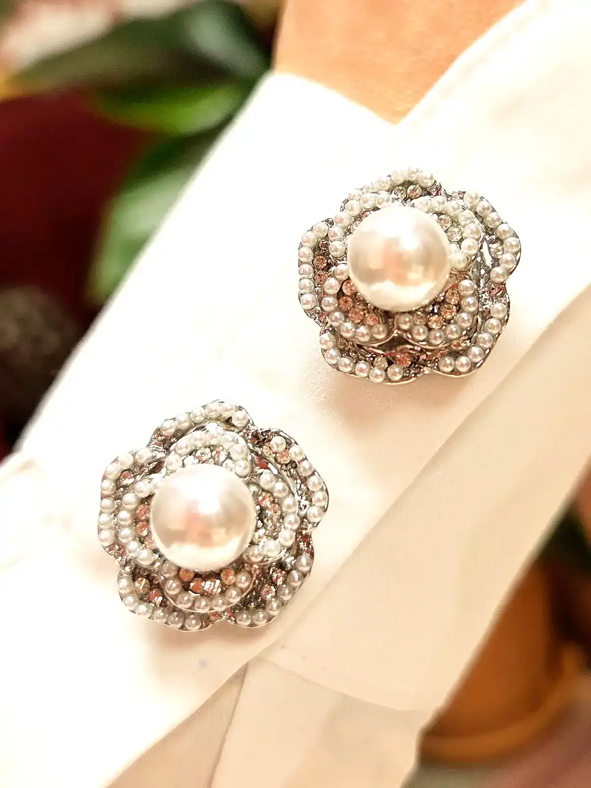 knappecovers sølv blomst stor perle