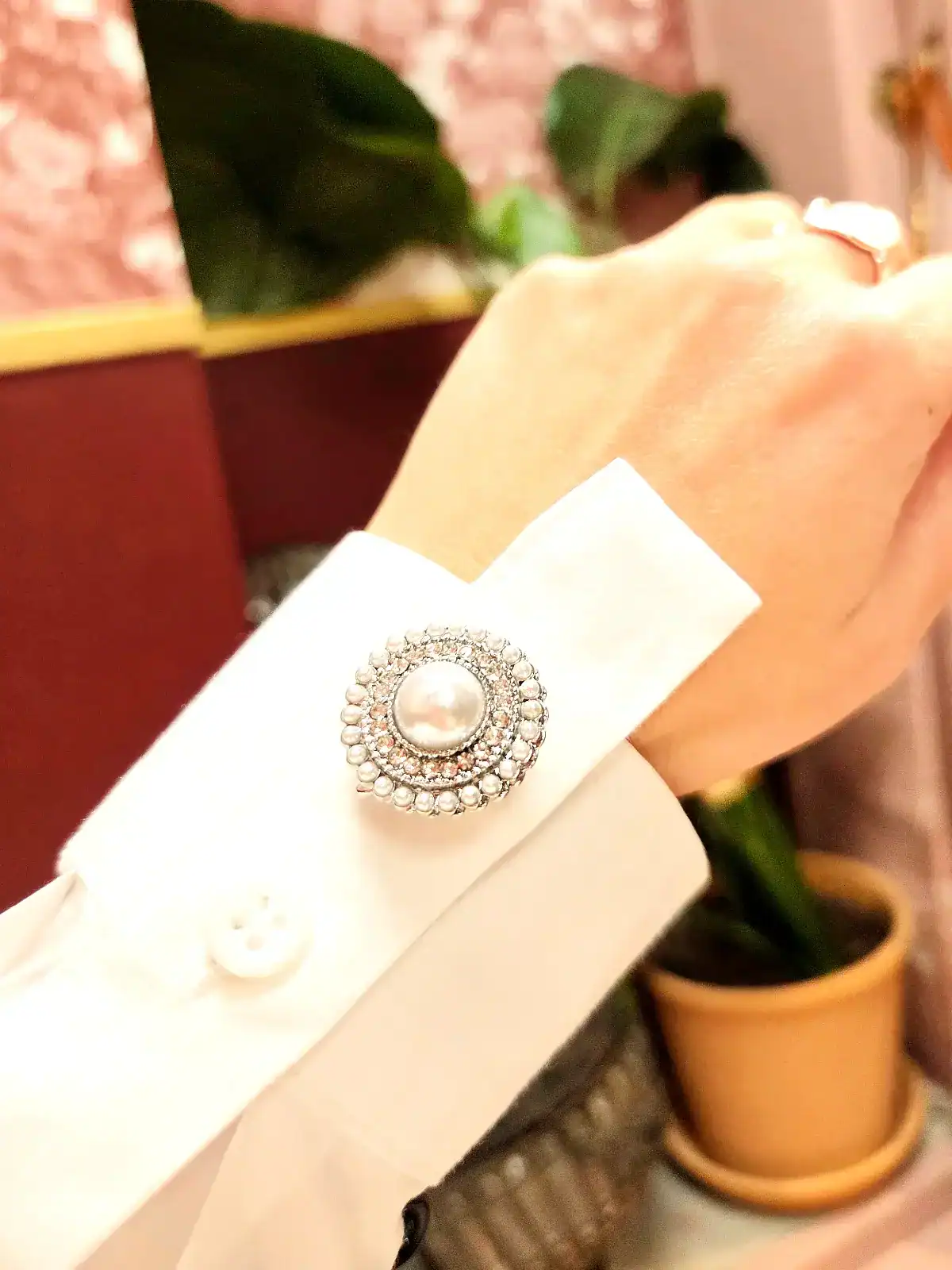 knappecovers sølv stor perle enkelt på ærme