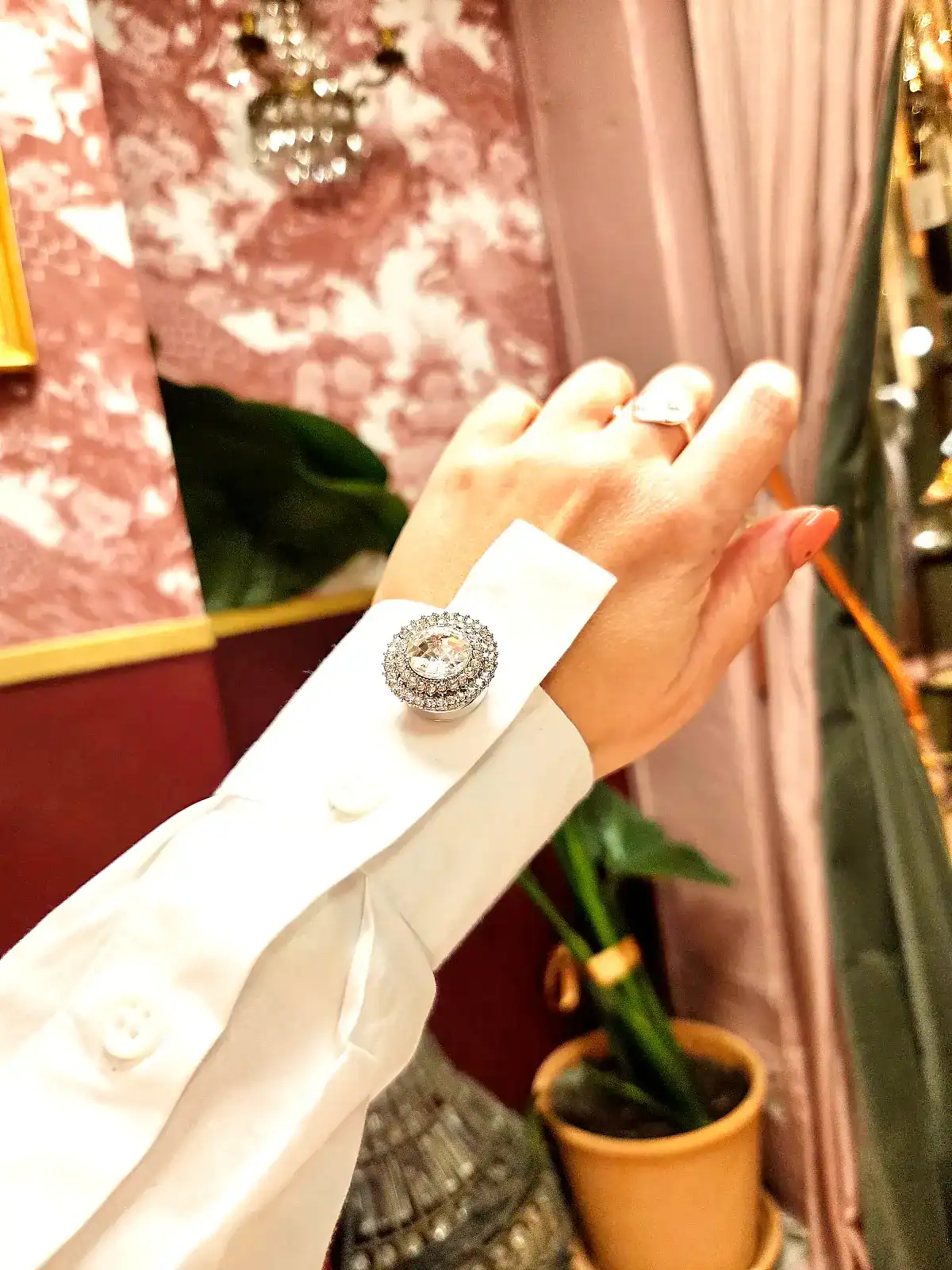 knappecovers sølv stor sten enkelt på ærme