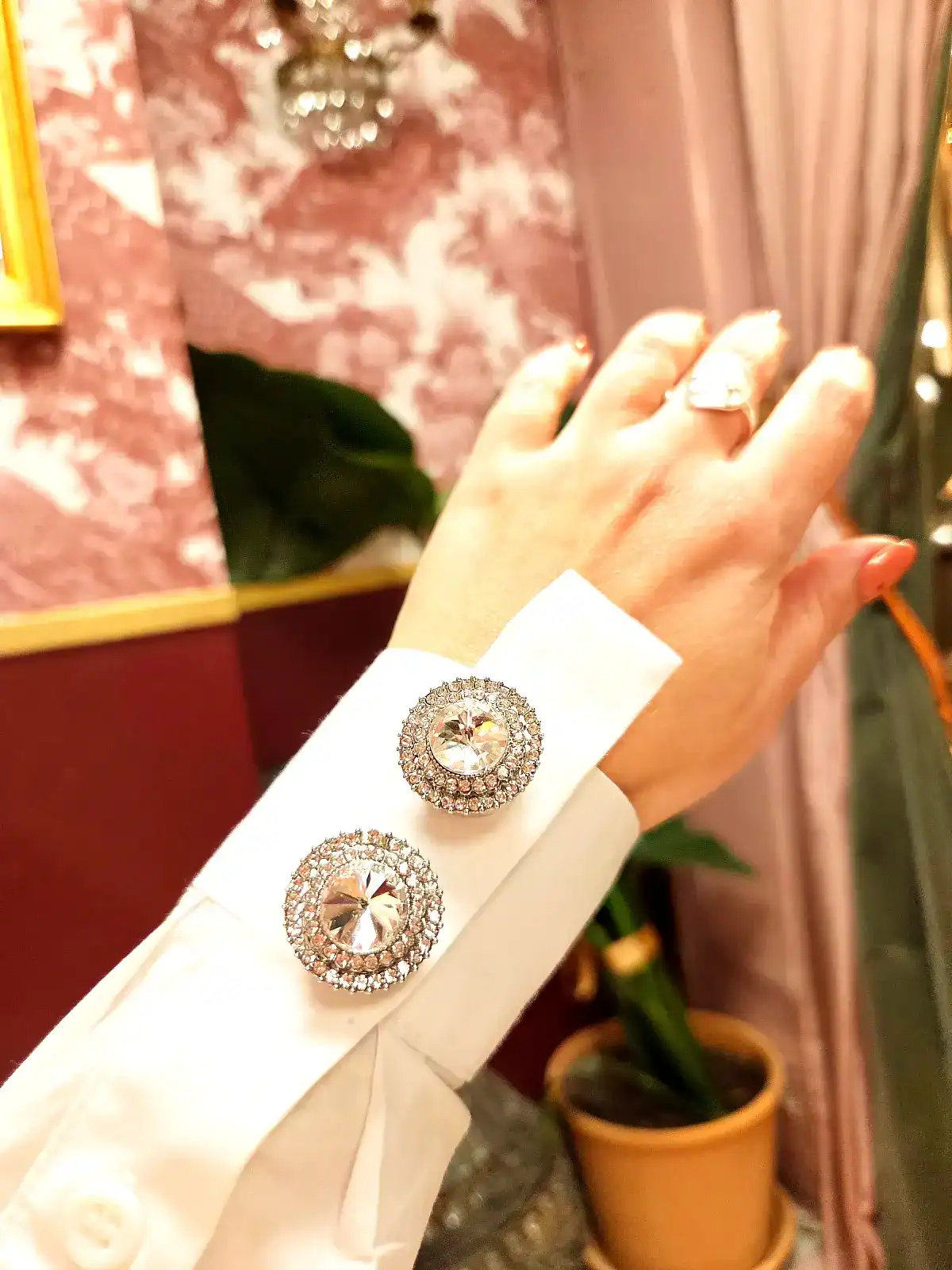 knappecovers sølv stor sten par på ærme