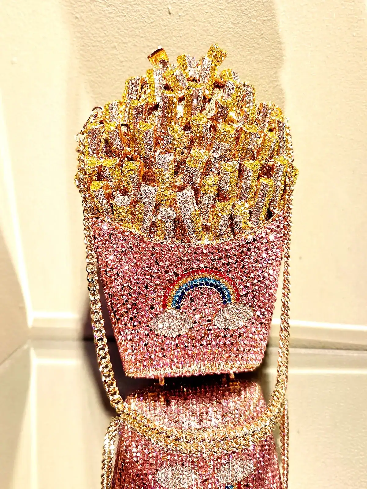 simili clutch med pomfritter lyserød - med rem