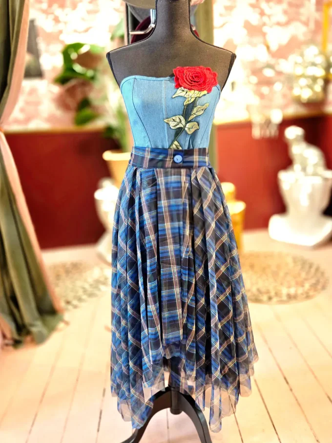 denim corsage top med rose