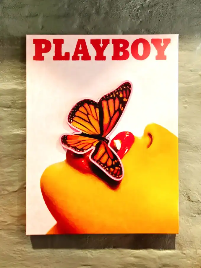 Vægkunst med butterfly og Playboy logo, moderne dekoration til væggen.