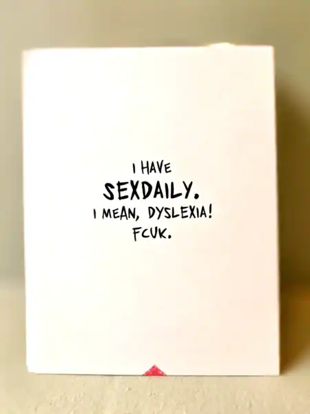 Kort med sjov tekst om seksualitet og dysleksi.